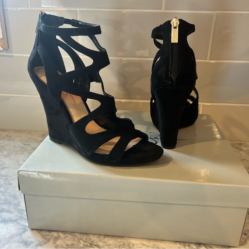Jessica Simpson Black Strappy Wedges